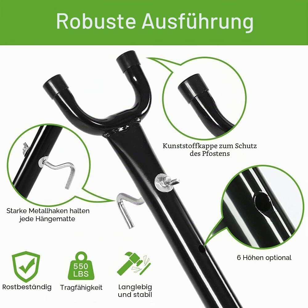 Goutime 2,6m Doppelhängematte mit Ständer, 250 kg Tragfähigkeit, inklusive tragbarer Tragetasche, pe