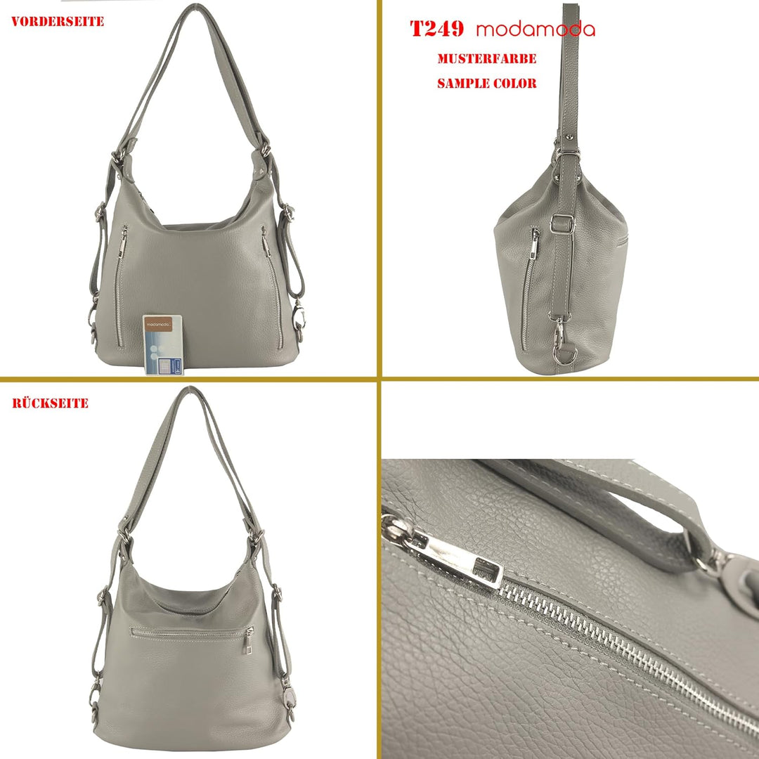 modamoda de - T249 - ital. Damen Rucksack Tasche 2 in 1 aus Leder Altrosa, Altrosa