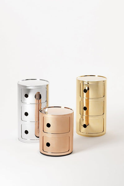 Kartell Componibili, 3 Elements, Kupfer, Runde Basis 3-fächer Kupfer, 3-fächer Kupfer