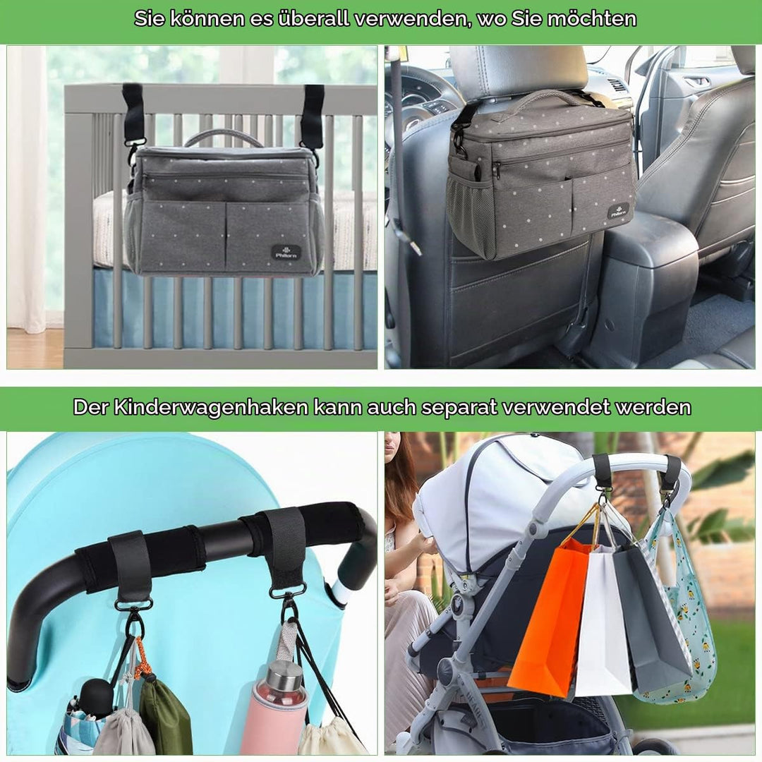 PHILORN Kinderwagen Organizer mit Isolierte Getränkehalter, Schultergurt Grosse Kapazität, Universal