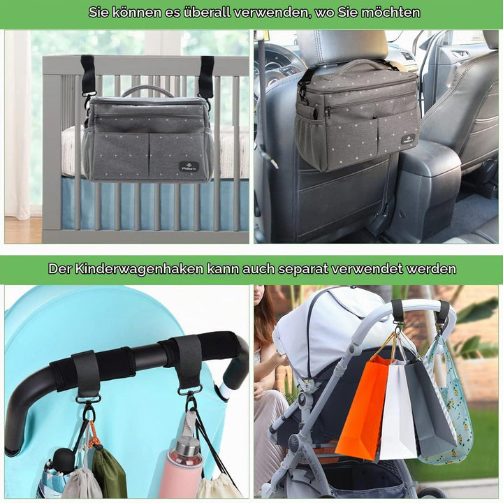 PHILORN Kinderwagen Organizer mit Isolierte Getränkehalter, Schultergurt Grosse Kapazität, Universal