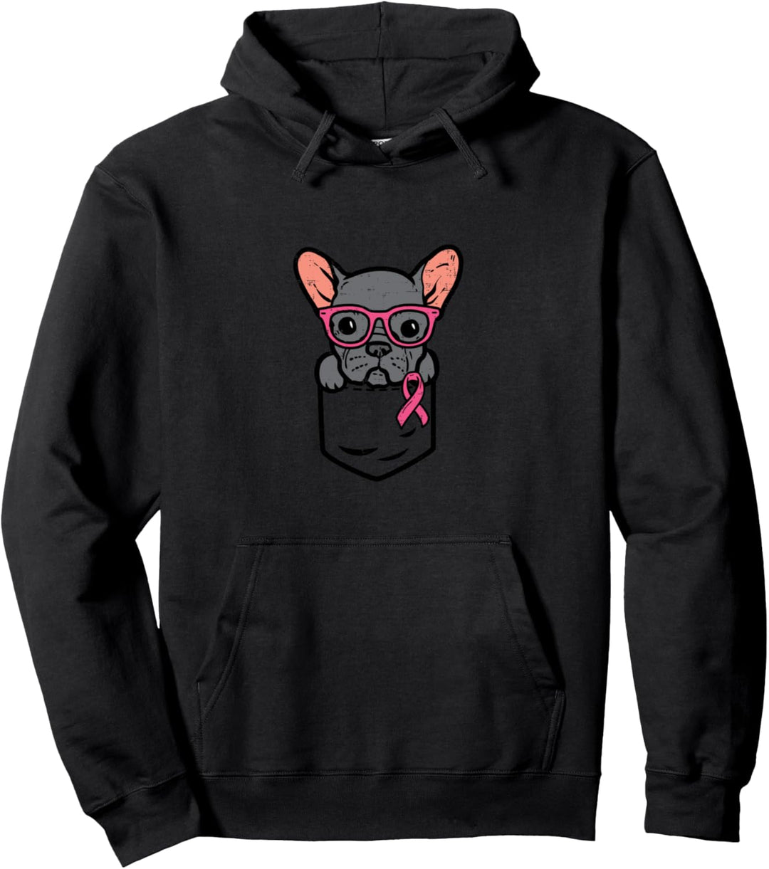 Französische Bulldogge mit pinker Schleife für Brustkrebs-Bewusstsein Pullover Hoodie