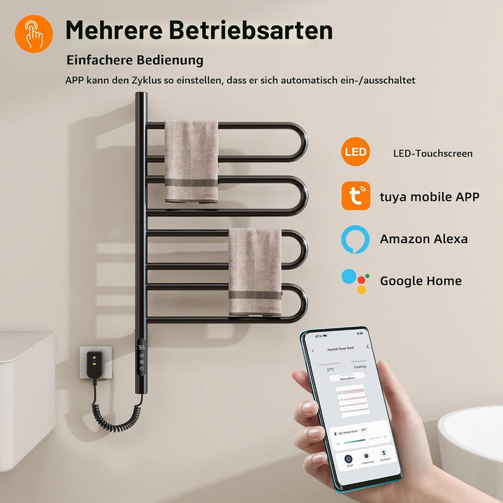 Handtuchheizkörper Elektrisch, 430×780mm, 130W, 180° Drehung Badheizkörper Elektrisch, Schwarz Handt