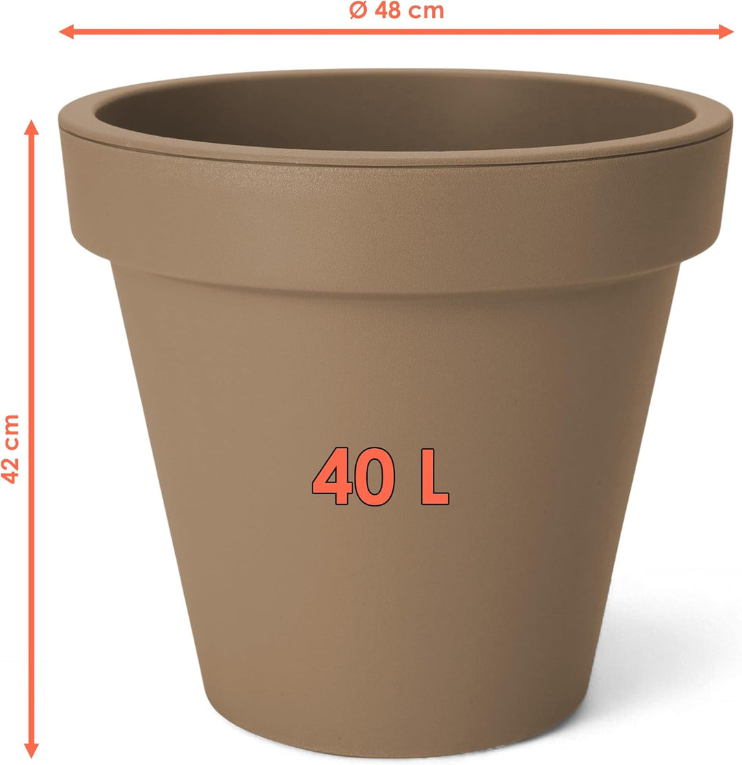 Spetebo Kunststoff Pflanzkübel L rund Ø 48 cm - Mokka - Blumenkübel gross für Aussen und Innen - Gar