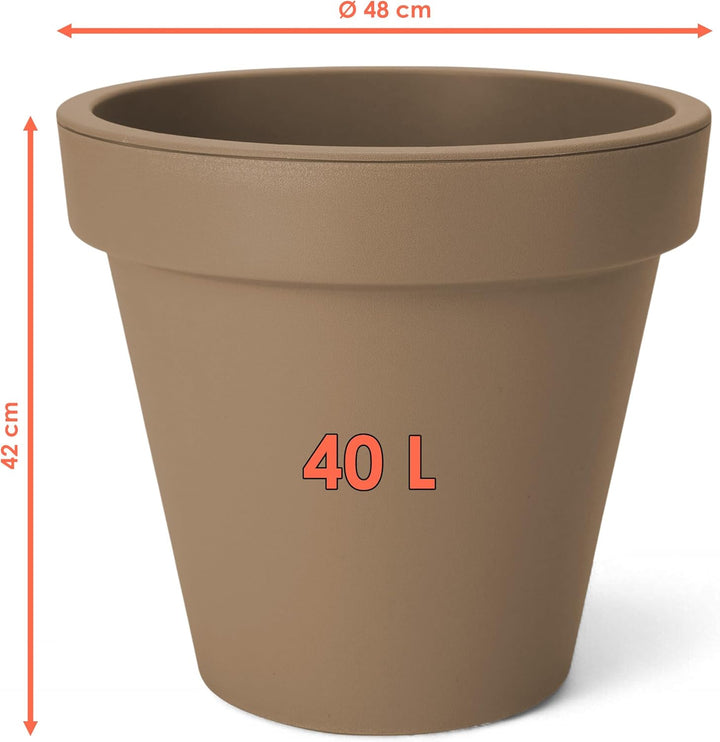 Spetebo Kunststoff Pflanzkübel L rund Ø 48 cm - Mokka - Blumenkübel gross für Aussen und Innen - Gar