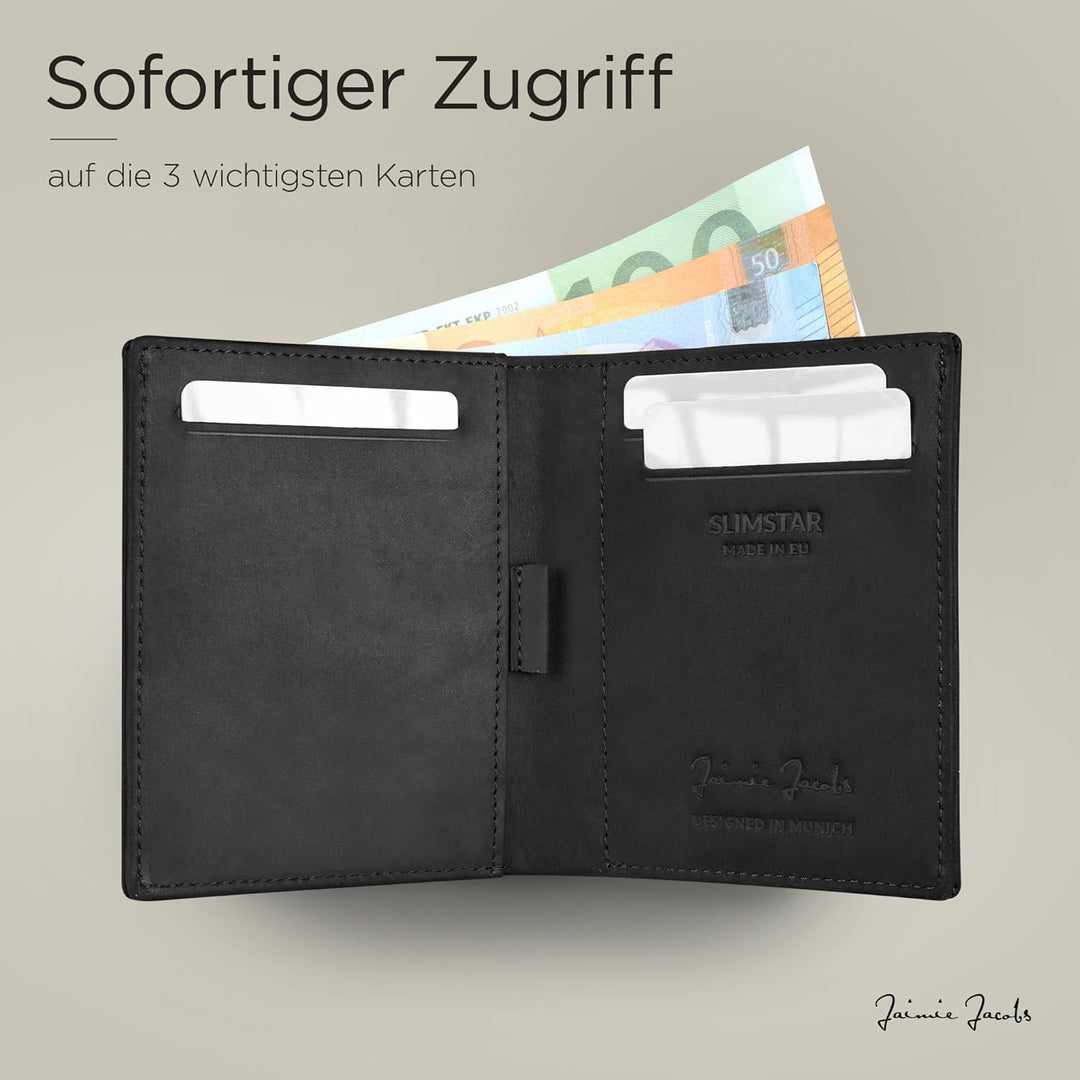 Jaimie Jacobs SLIMSTAR Geldbeutel dünne Geldbörse echtes Leder Slim Wallet Hochformat RFID-Schutz He