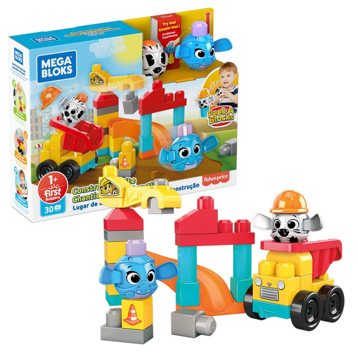 MEGA Bloks GRV37 - Guck-Guck Baustelle Bauset, Spielzeug ab 1 Jahr Baustelle (30 Teile), Baustelle (