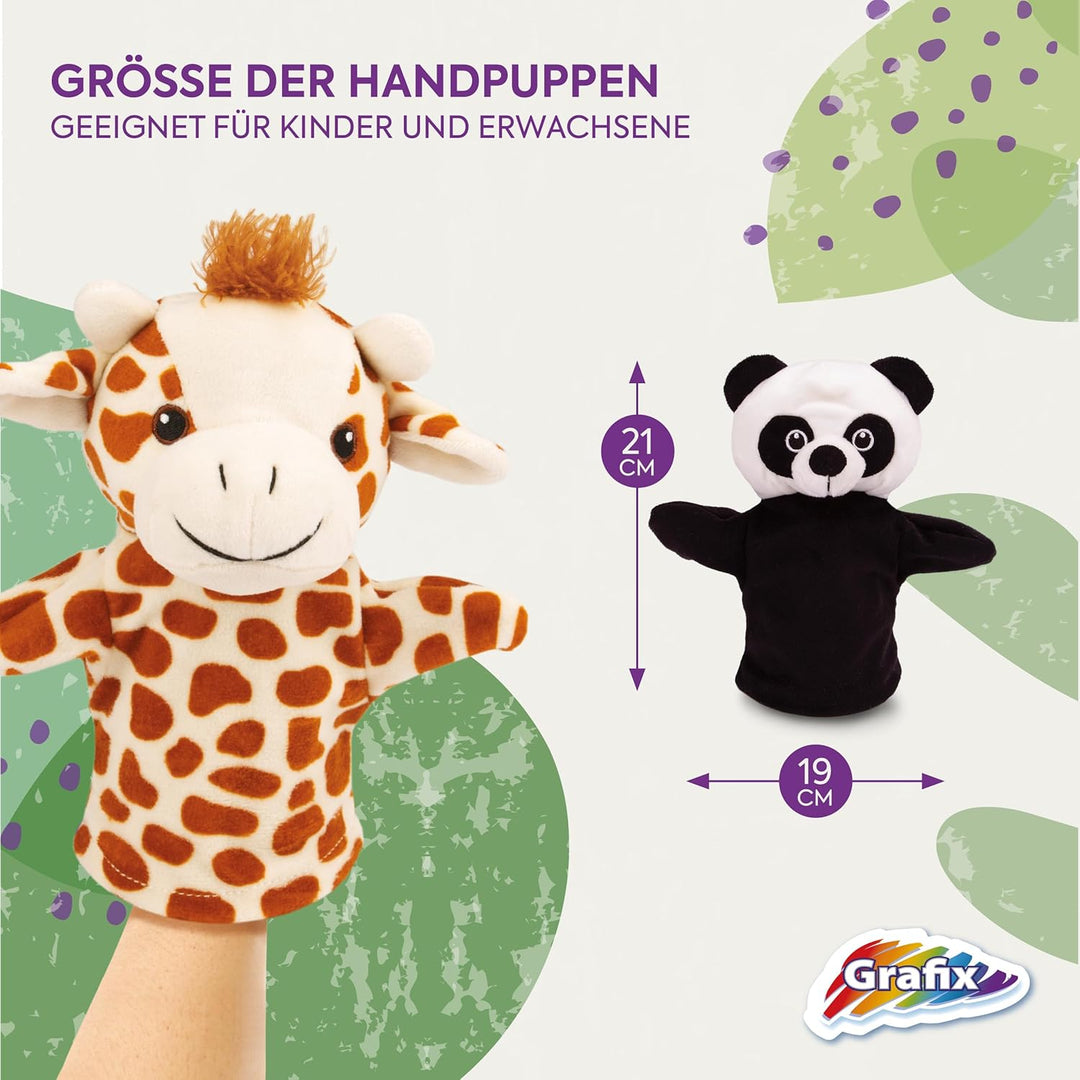 Grafix Tier Handpuppen für Kinder | Ihr eigenes Puppentheater in einer Box! | Set mit 4 handspielpup