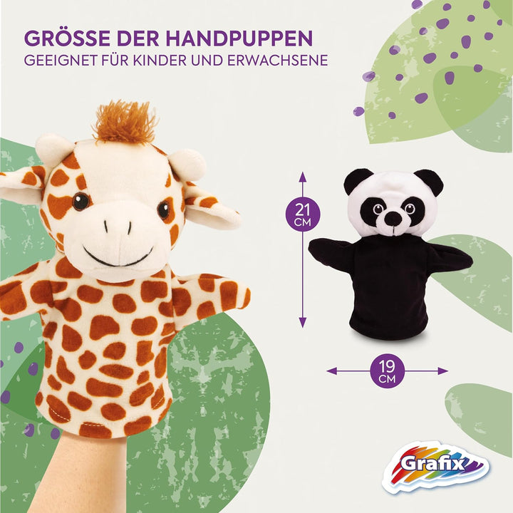 Grafix Tier Handpuppen für Kinder | Ihr eigenes Puppentheater in einer Box! | Set mit 4 handspielpup