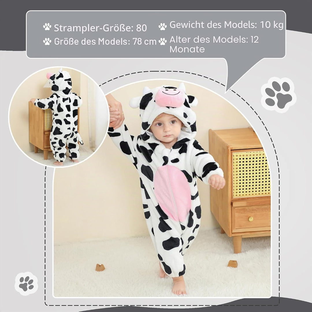 COOKY.D Unisex Winter Hooded Romper Jumpsuit 2-36 Months 2-5 Monate Kuh, 2-5 Monate Kuh