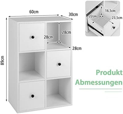 COSTWAY Standregal Holz, Bücherregal mit 3 Schubladen und 3 offene Regale, Holzregal Bücherschrank A