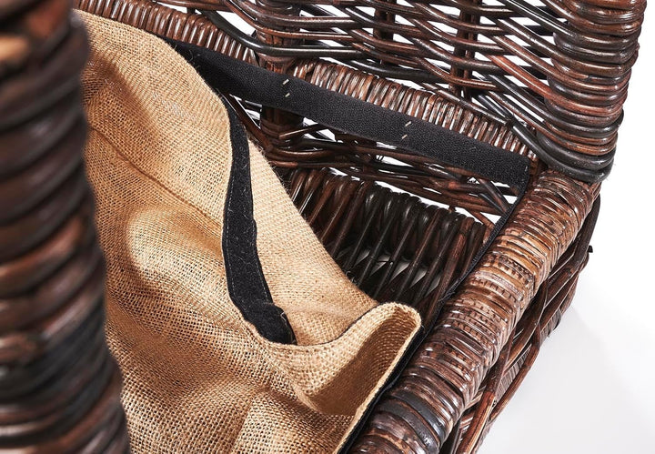 Kobolo Kaminholzablage Kaminholzregal - krabu Rattan - mit Leinenstoff - 48x44x74cm