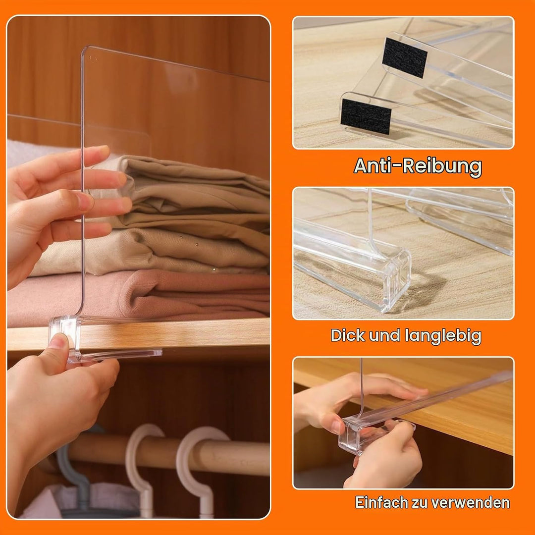 6 Pcs Transparente Acryl Regaltrenner, Multifunktionaler Kleiderschrank Organizer Trenner, Ohne Bohr