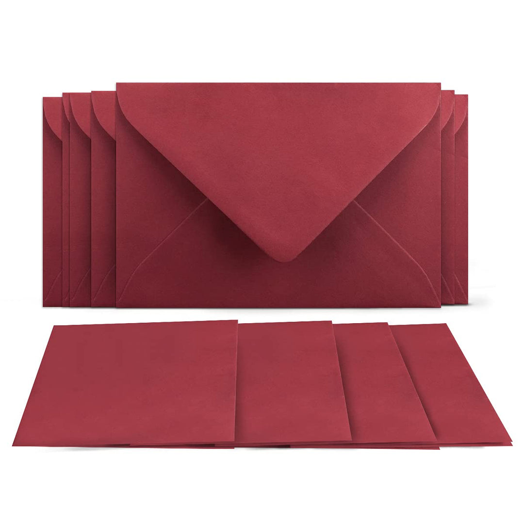 100 Klappkarten mit Umschlägen Set Dunkelrot - DIN A6 Blanko Doppelkarten 14,8 x 21 cm (160 g/m²) -