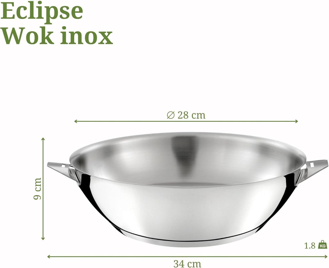 Cuisinox - Eclipse - Wok 28 cm aus Edelstahl - verkapselter Boden - für alle Herdarten einschliessli