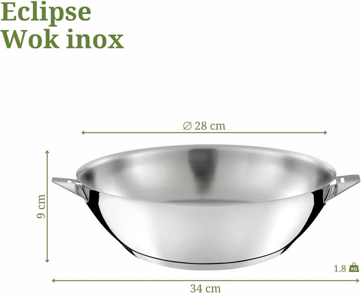 Cuisinox - Eclipse - Wok 28 cm aus Edelstahl - verkapselter Boden - für alle Herdarten einschliessli
