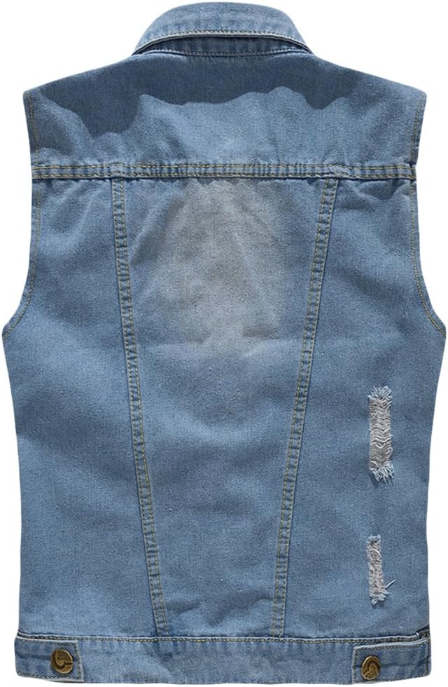 YOUTHUP Weste Herren Denim Weste Casual Zerrissen Jeansweste Outdoor Vintage Freizeitweste Ärmellose