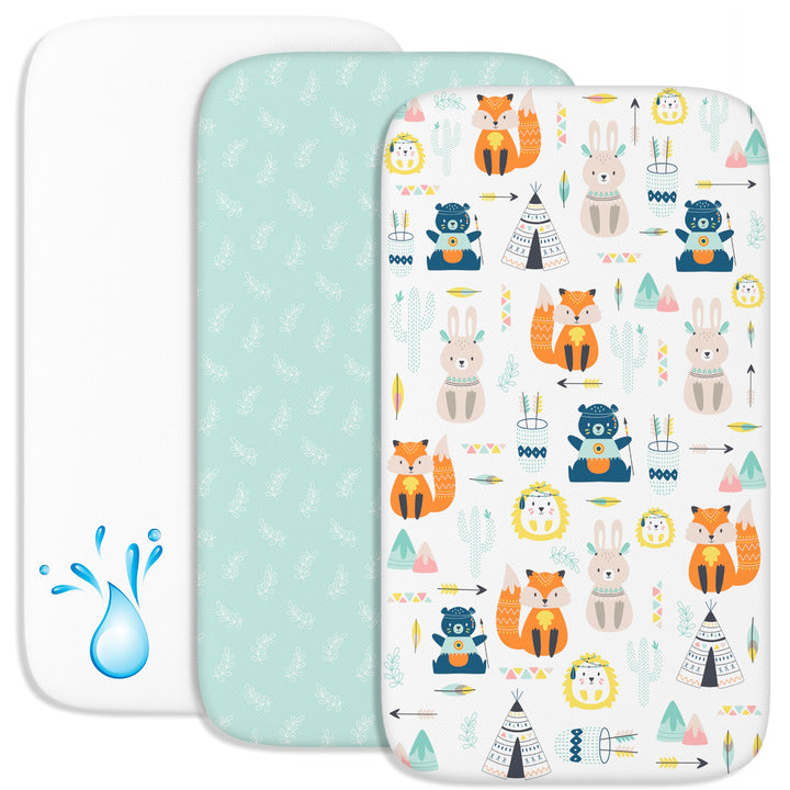 Sweety Fox 2X Spannbettlaken aus 100% Baumwolle mit Gummiband - 1X Matratzenschoner aus 100% wasserd