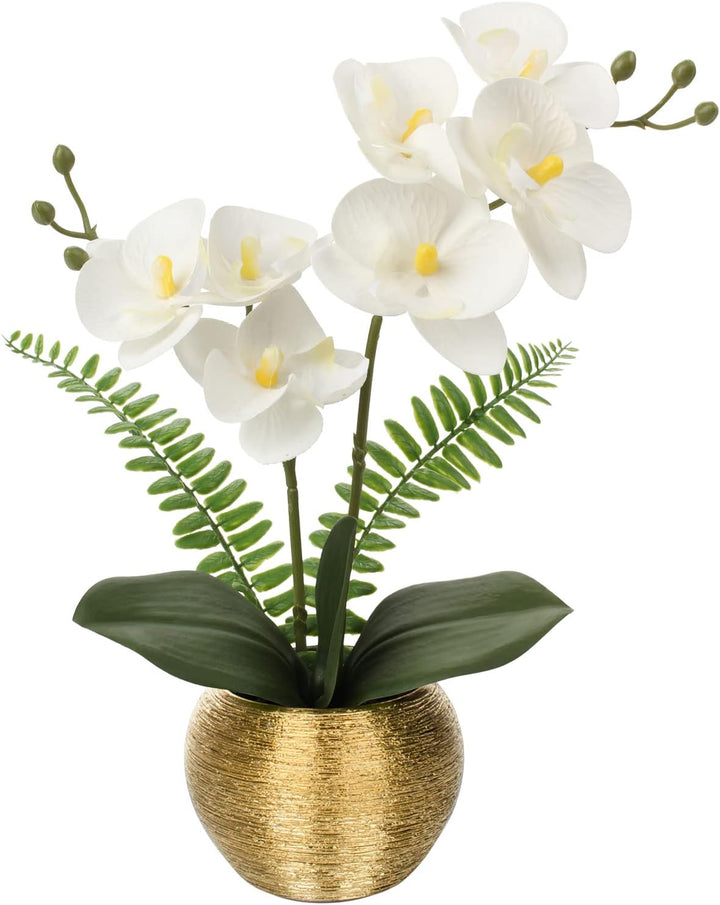 Kunstblumen wie Echt Orchideen Künstlich Blumen Deko Kunstpflanze Phalaenopsis im Goldfarbenen Topf