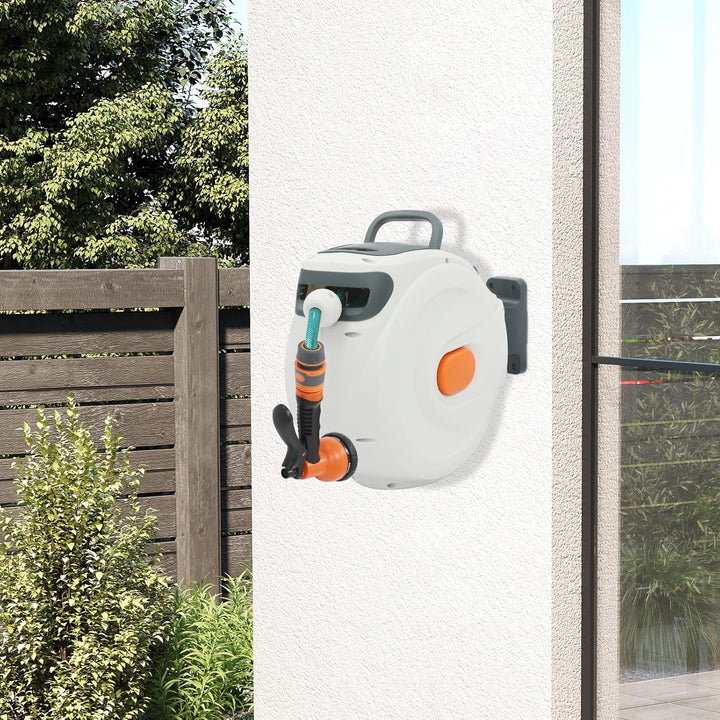 Automatisch Schlauchaufroller mit 6 Bewässerungsmodi,19.5M, 180° Drehen Gartenschlauchaufroller, Aus