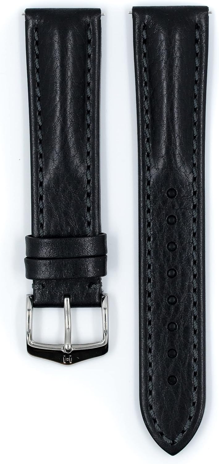 HIRSCH Herren Uhrenarmband Rindsleder Modell Lucca 22 mm Schwarz, Schwarz