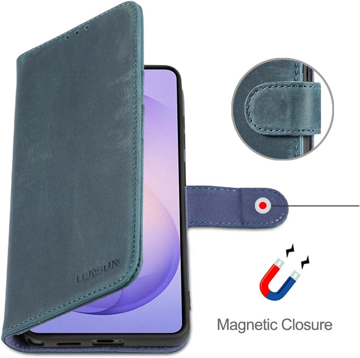 LENSUN Echtleder Handyhülle für Samsung Galaxy S26 Ultra, Leder Hülle [Bookstyle][RFID Schutzhülle][