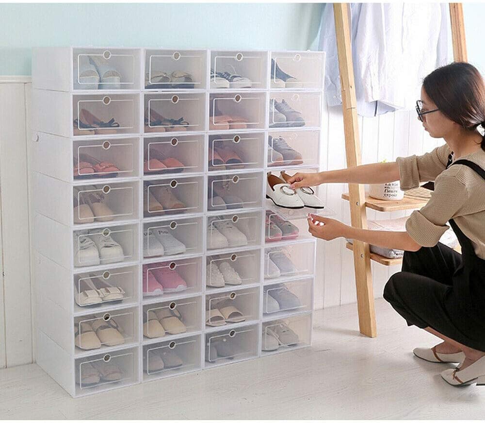 24Stk Schuhbox Transparent Plastik Aufbewahrungsbox Faltbar Kunststoffschublade Schuhaufbewahrung mi