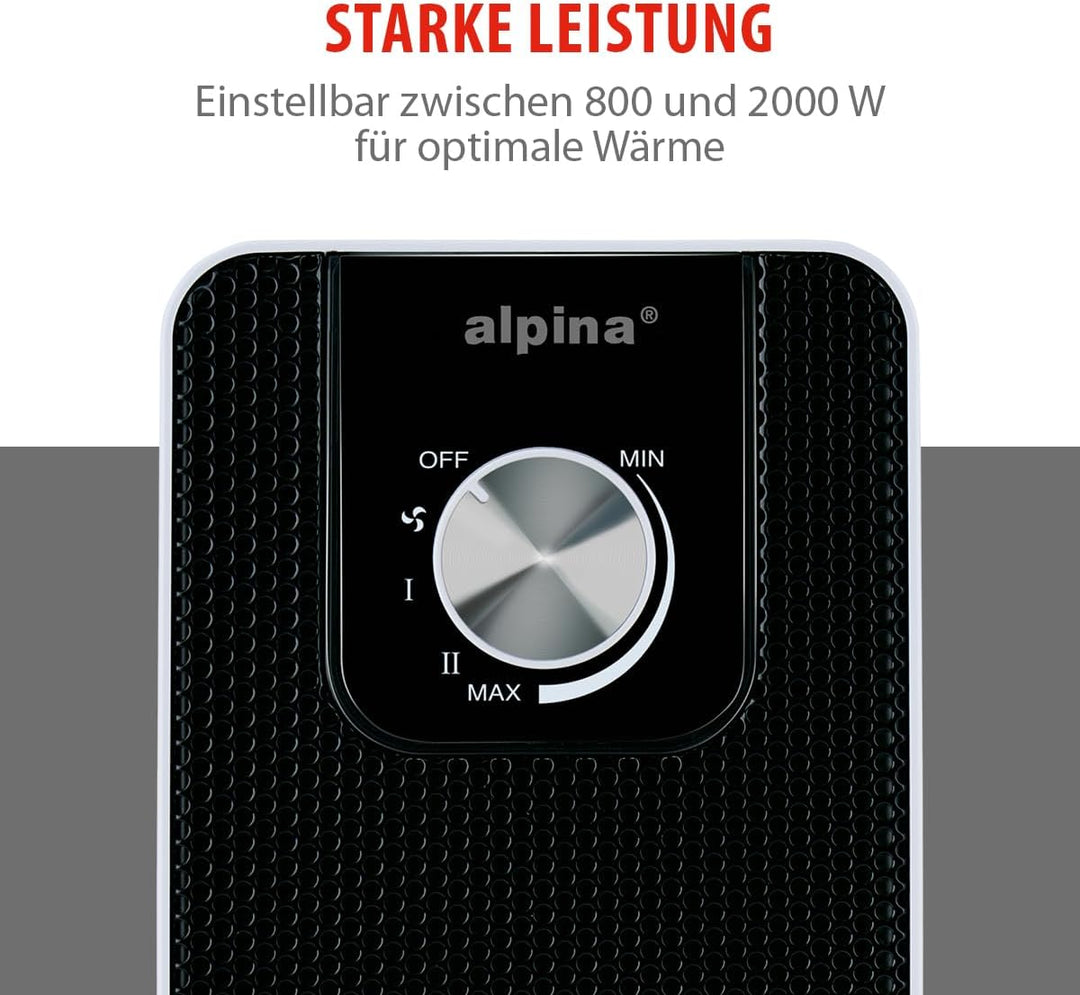 alpina Elektrischer Heizlüfter 2000W – Keramik Heizkörper mit Griff und Absturzsicherung – Oszillier