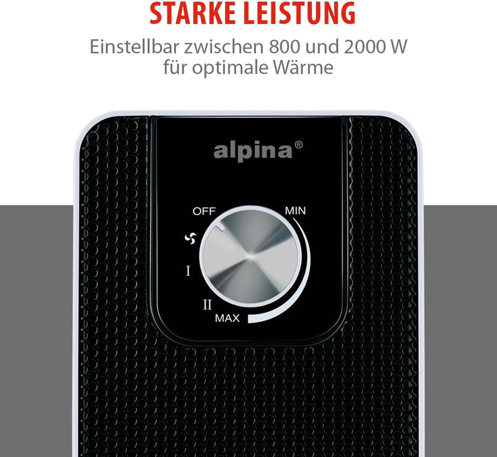 alpina Elektrischer Heizlüfter 2000W – Keramik Heizkörper mit Griff und Absturzsicherung – Oszillier
