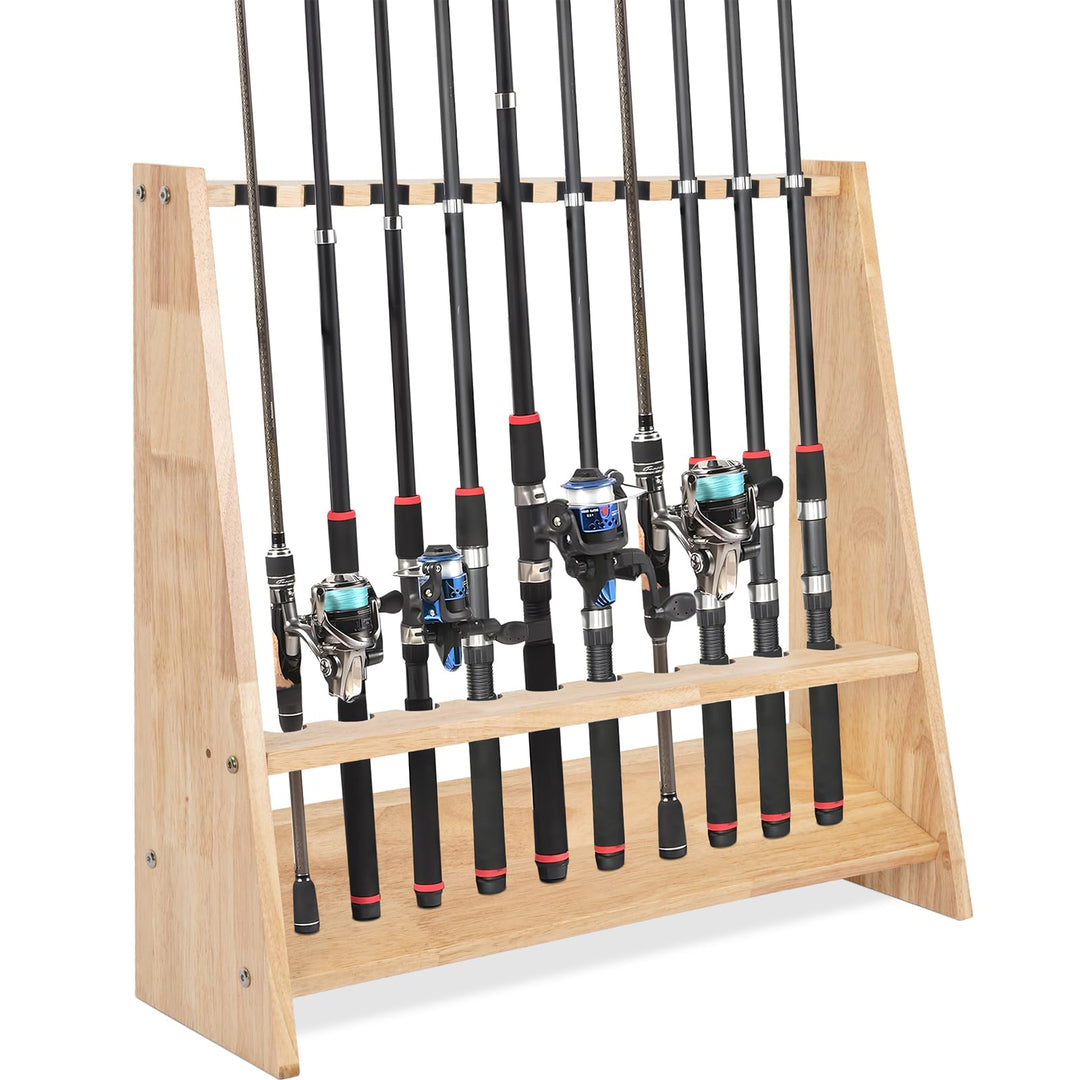 Rutenständer für 10 Angelrutenhalter aus Holz mit Montagezubehör 60 x 18 x 58 cm Originalholz, Ständ