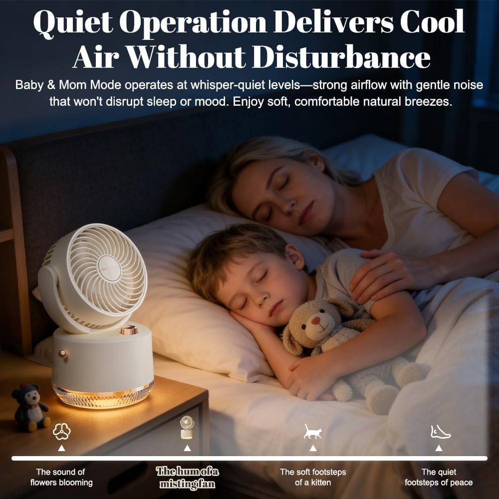 Tischventilator mit Wasserkühlung, ZOYDP Mini Ventilator mit Kühlen Nebel, Tischventilatoren mit 3 G