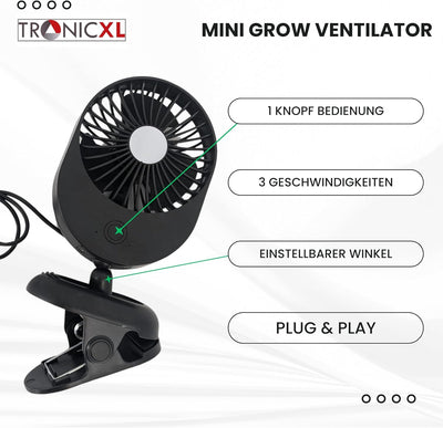TronicXL 2 Stück Grow USB Ventilator mit Clip Klemme Klemmventilator I Clipventilator für Homebox Gr