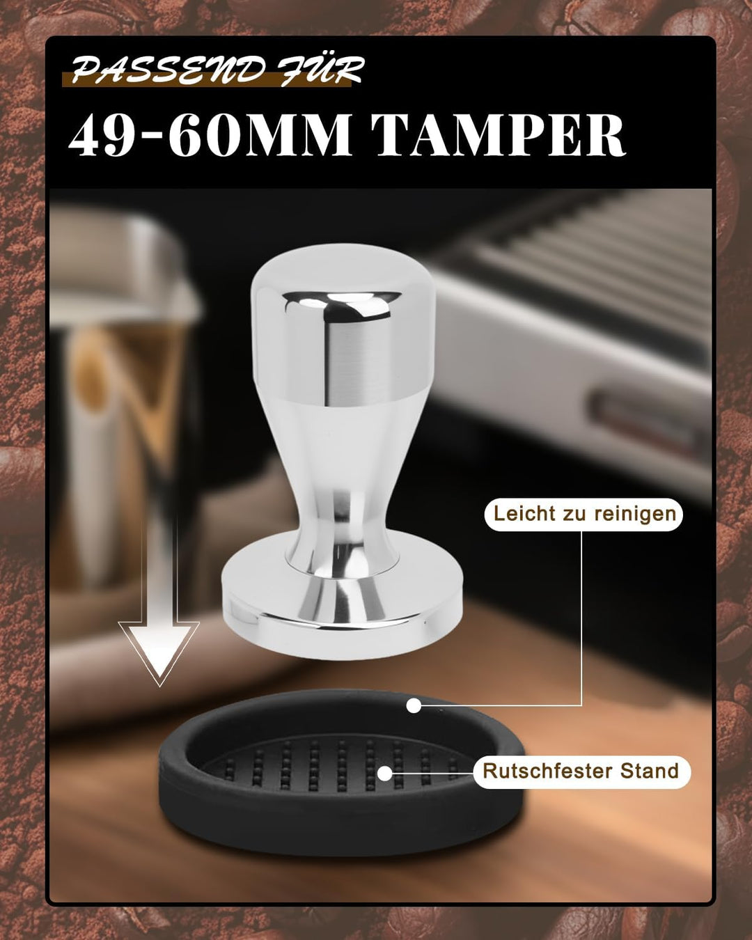 Haliya Espresso Tamper Set 51 mm, 350ml Milchkännchen mit Skala, Latte Art Stift & Löffel, Holz Dist