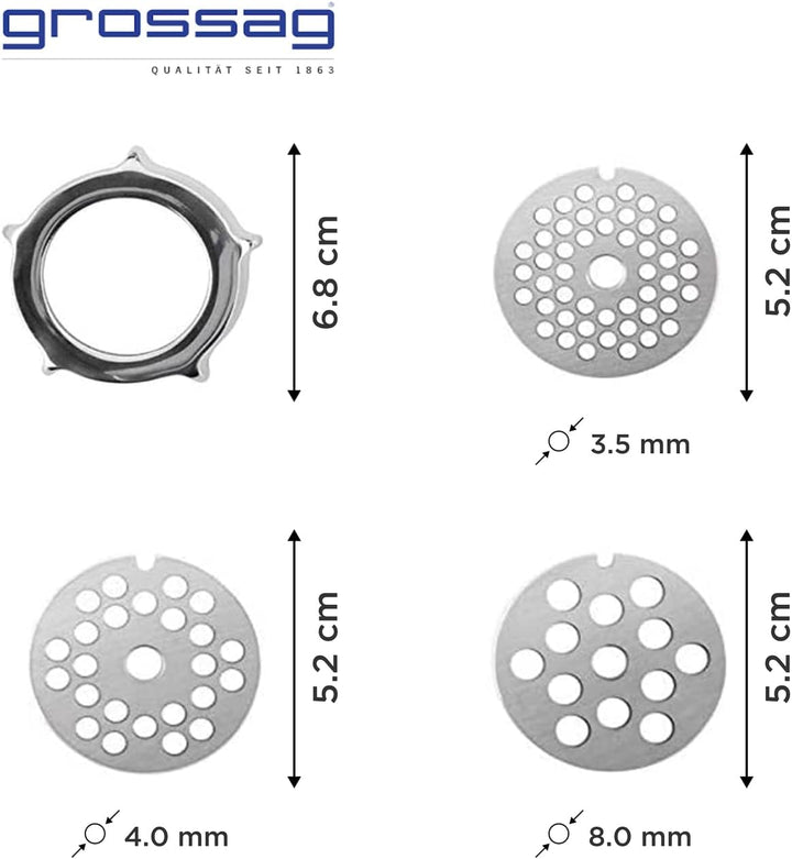 grossag 1352 KFW 5 aus Leichtmetall inklusive 3 Lochscheiben Fleischwolf Vorsatz Leichtmetall KFW 5,