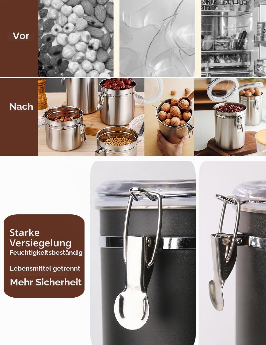 Kaffeedose Luftdicht mit Deckel Kaffeebohnen Behälter für Kaffeepulver Bohnen Tee Mehl Müsli Zucker,