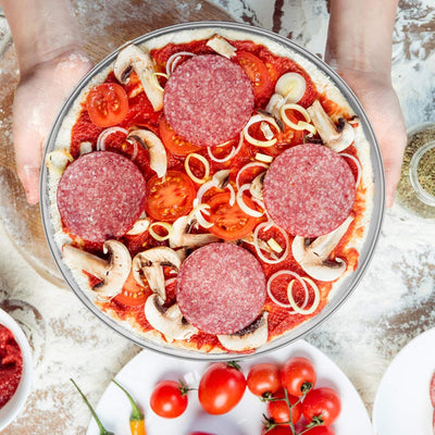 TEAMFAR Pizzablech, Rund Pizzaform Pizzapfannen 4er-Set aus Edelstahl, ∅ 29 cm Pizza Backblech zum B