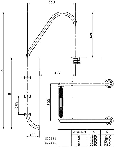 Astral Pool Tiefbeckenleiter 4 Stufen - WEIT, Edelstahl V2A, für eingelassene Schwimmbecken mit Eine