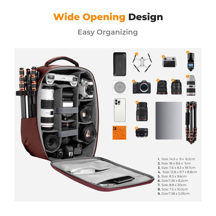 K&F CONCEPT Kamerarucksack Fotorucksack mit Hartschale Kameratasche mit 15,6-Zoll-Laptopfach und Reg