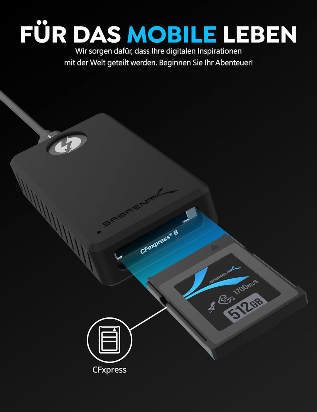 SABRENT Thunderbolt CFexpress Typ B Kartenleser, USB 3.2 GEN 2 1500MBps Externe Kartenlesegeräte (CR