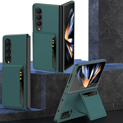 NINKI für Samsung Galaxy Z Fold 4 Hülle mit Kreditkartenhalter, Fold 4 Kickstand Handyhülle mit Brie