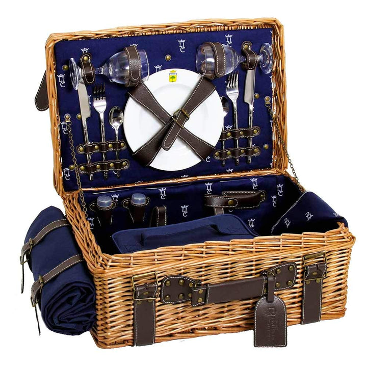 Les Jardins de la Comtesse - Picknick Wicker und Leder Champs-Elysees Blau - Picknickkorb Full / 2 P