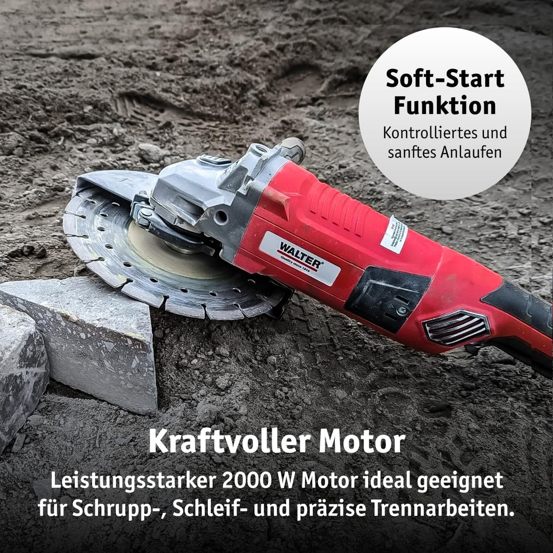 WALTER Winkelschleifer 2000 Watt, Scheiben-Ø: 230 mm, Polieren, Flexen, Flächen und Kanten schleifen