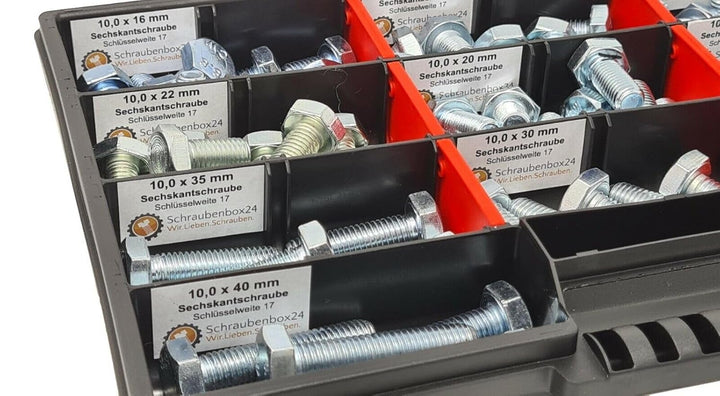 Sechskantschrauben Sortiment M10 // 12mm-45mm 90 tlg. Schraubenbox DIN 933 Vollgewindeschrauben Masc