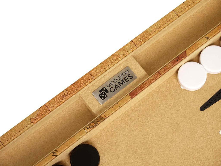 Middleton Games Luxus-Backgammon-Set auf Weltkarte, 18 Zoll – Braun