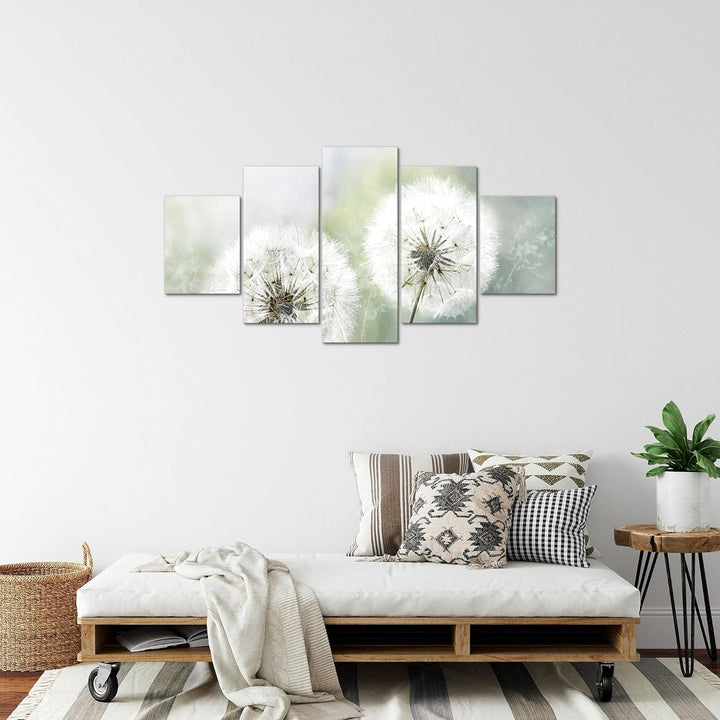 Runa Art Bild Wohnzimmer Schlafzimmer Pusteblume 5 Teilig Natur Grau Grün Wandbilder auf Vlies Leinw