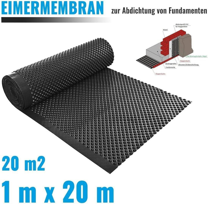 Noppenbahn Hochbeetfolie Drainage Mauerschutz Dichtungsbahn Grundmauerschutz Noppenfolie 1,0 m x 20