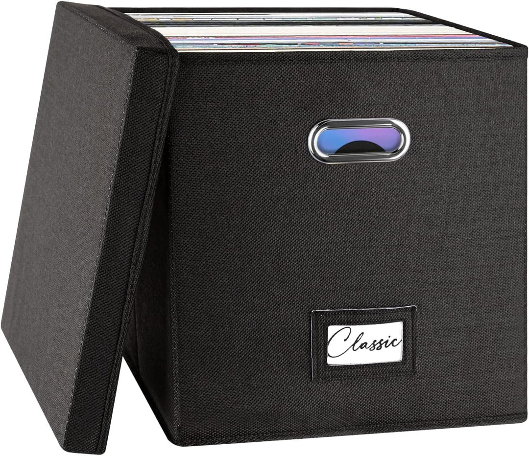 Vinyl-Schallplatten-Aufbewahrungsbox für 50+ einzelne LPs (30,5 cm), stapelbare Alben, Leinenkiste m