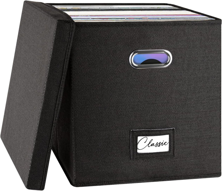 Vinyl-Schallplatten-Aufbewahrungsbox für 50+ einzelne LPs (30,5 cm), stapelbare Alben, Leinenkiste m