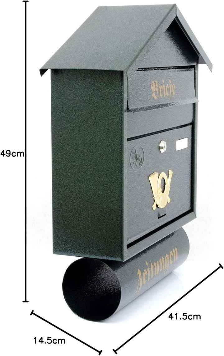 Pachurka & Dąże Grosser Briefkästen XXL Zeitungsrolle Retro Design Antik Grün T3/T 0.8mm Stark