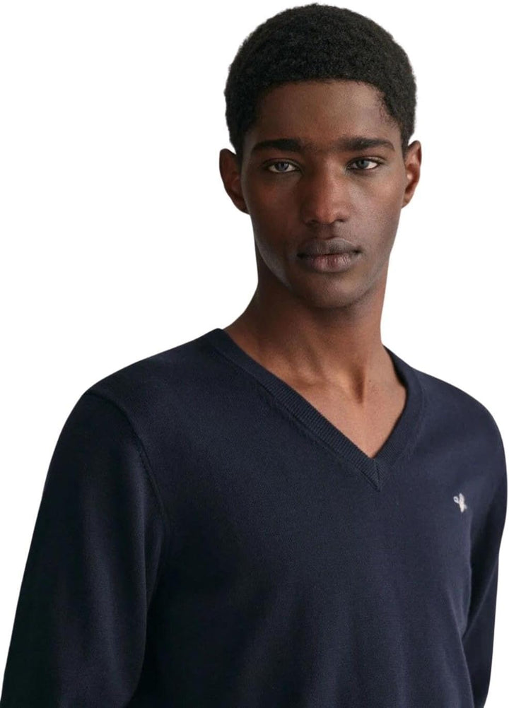GANT Herren Classic Cotton V-Neck Pullover L Evening Blue, L Evening Blue